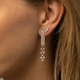 Three Row Tennis Tassel Earrings