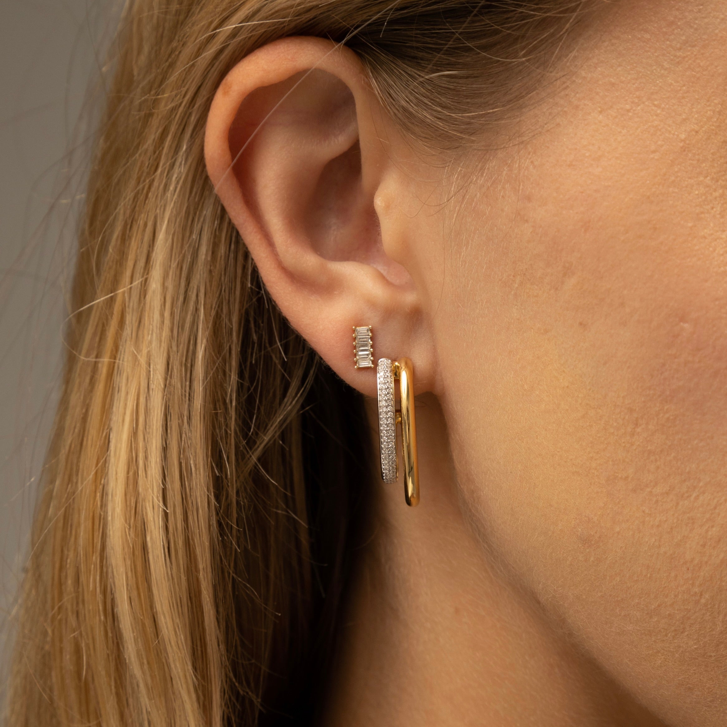 Medium Pavé Diamond And Gold Split J Hoop