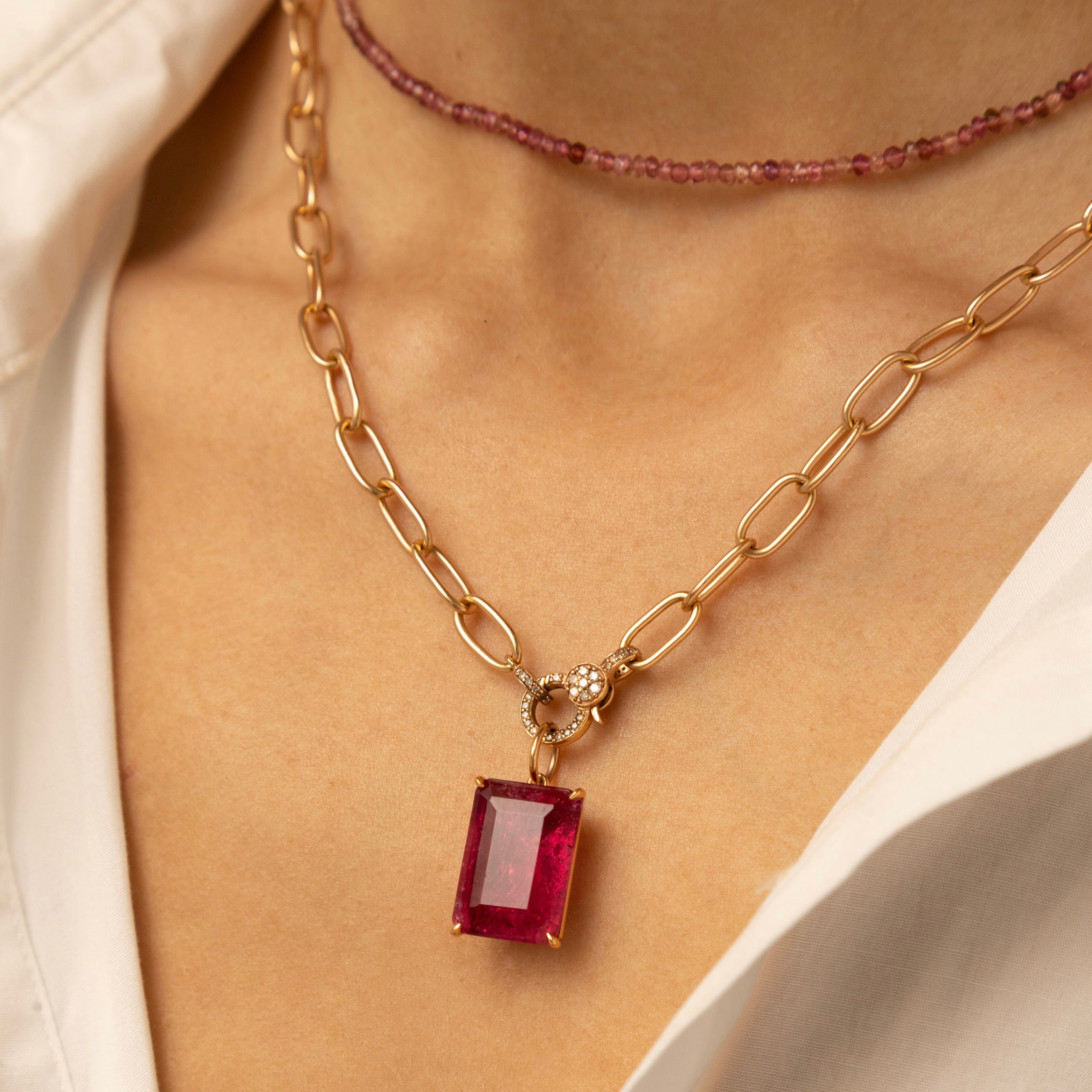 Pink Tourmaline Cut Faceted Rondelle Bead Choker Necklace