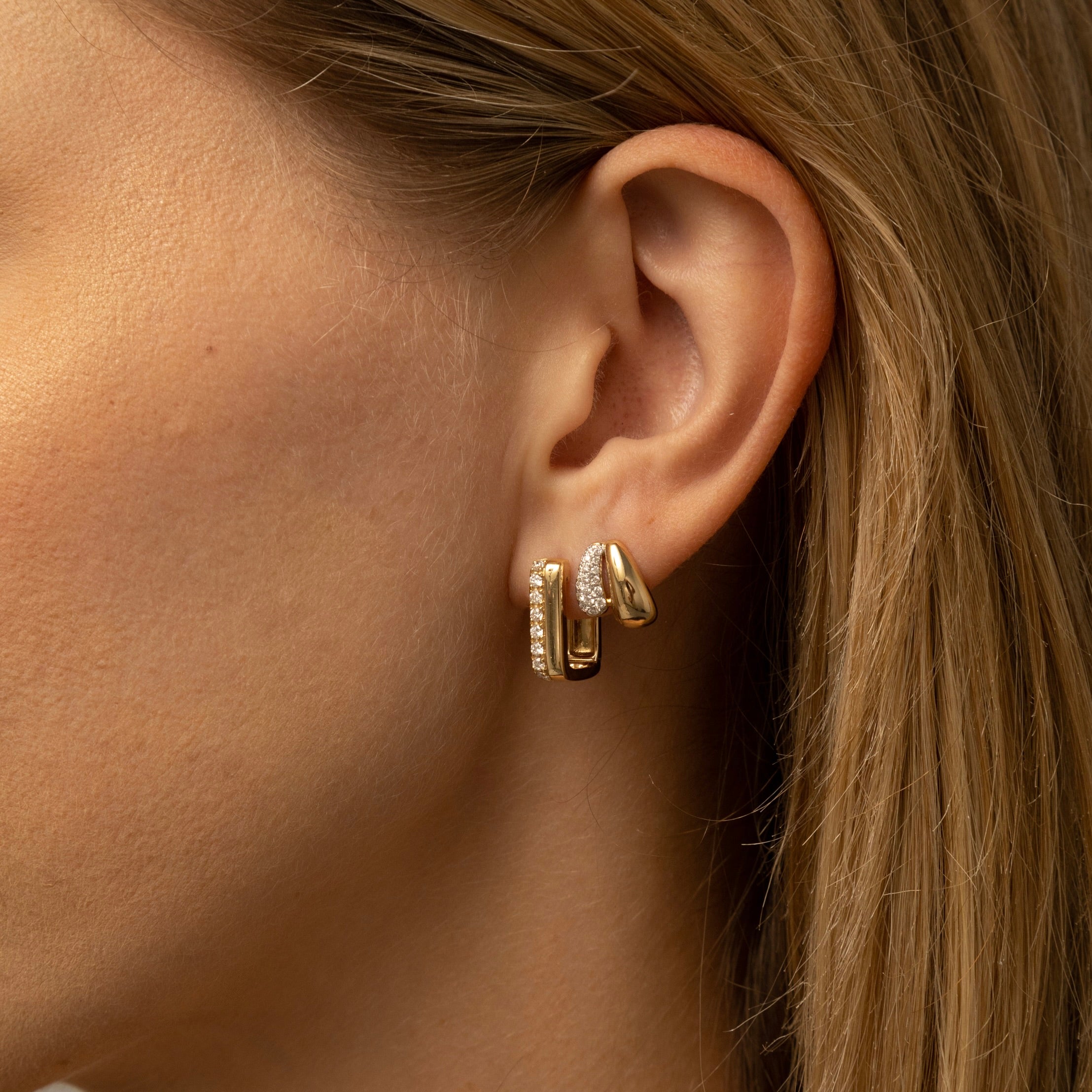 Gold And Diamond J Stud Huggie Earring