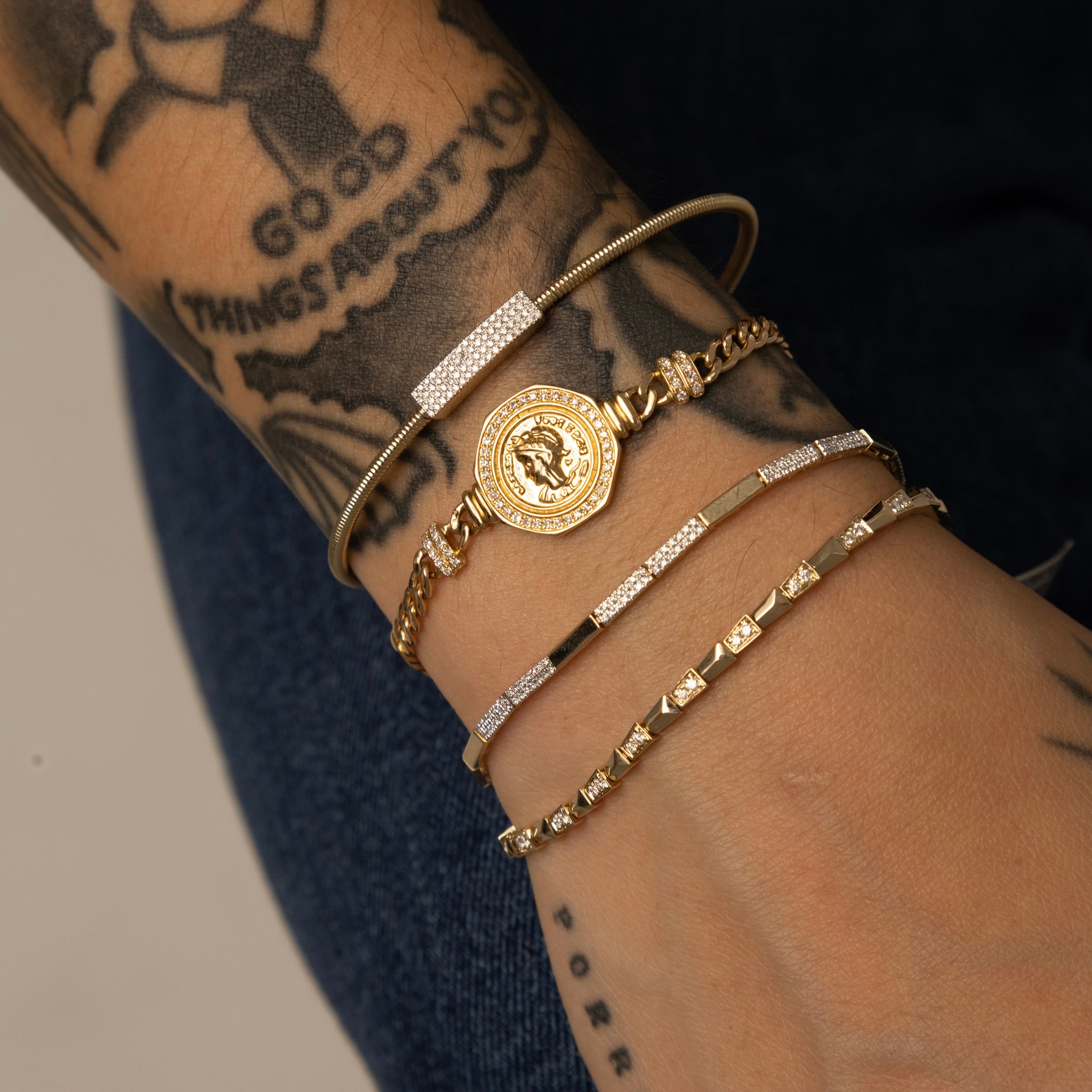 Diamond Coin On Cuban Link Bracelet