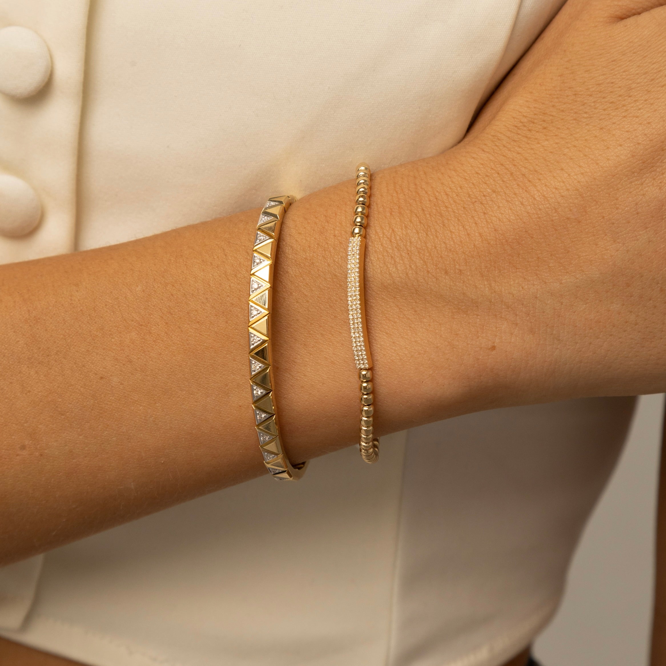 Diamond Triangle Pattern Stretch Cuff Bangle Bracelet