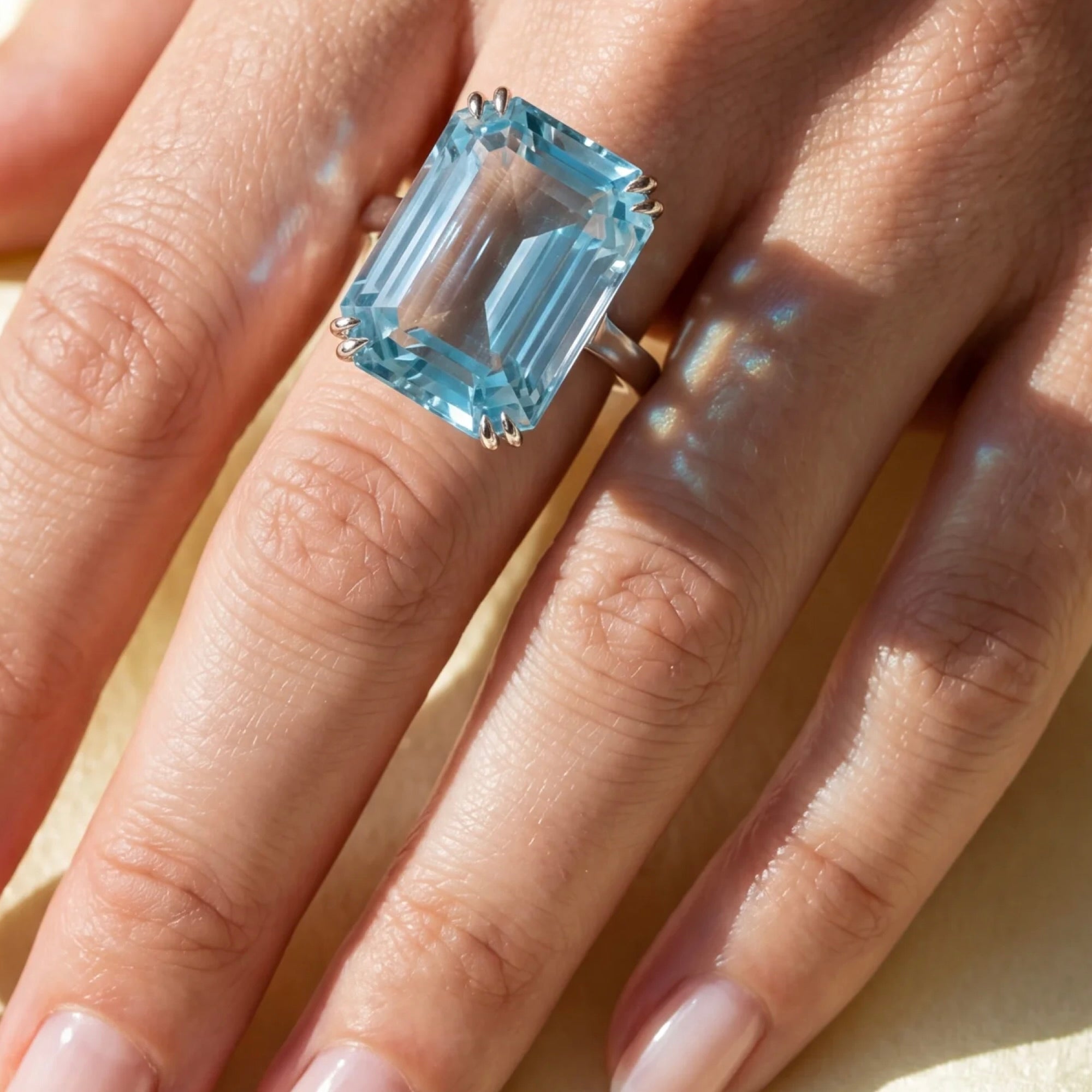 Platinum Emerald Cut Aquamarine Ring