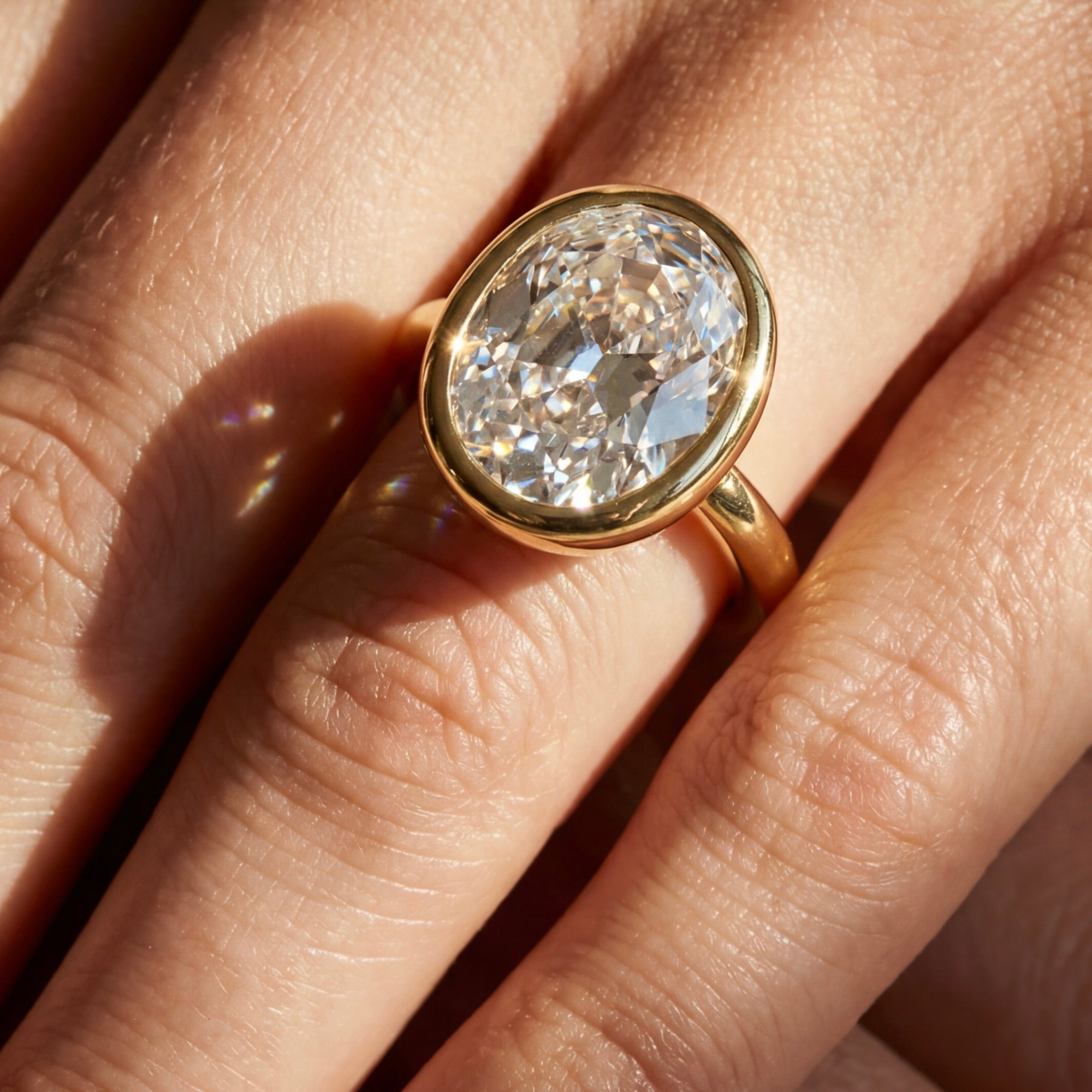 18K Yellow Gold Cushion-Cut Oval Old Mine Diamond Ring