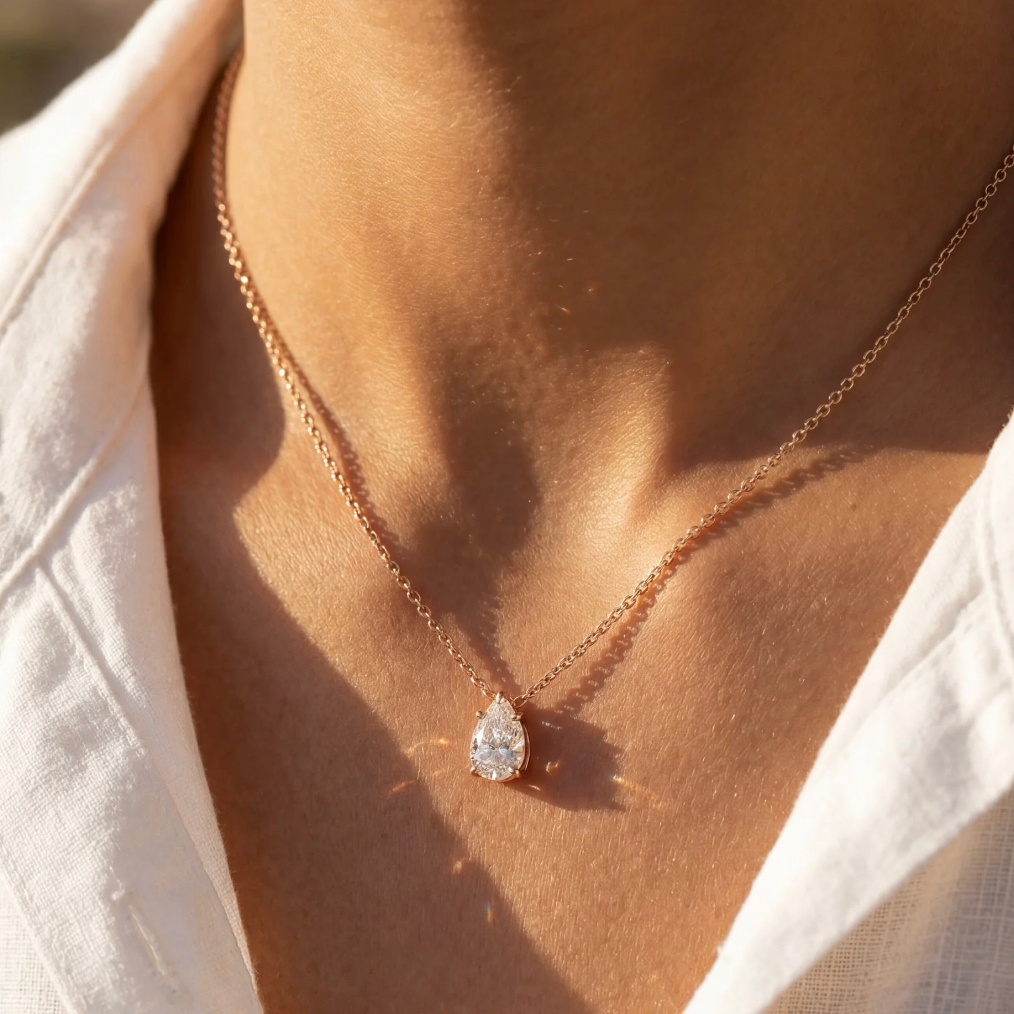 18k Rose Gold Diamond Pear Shape Necklace