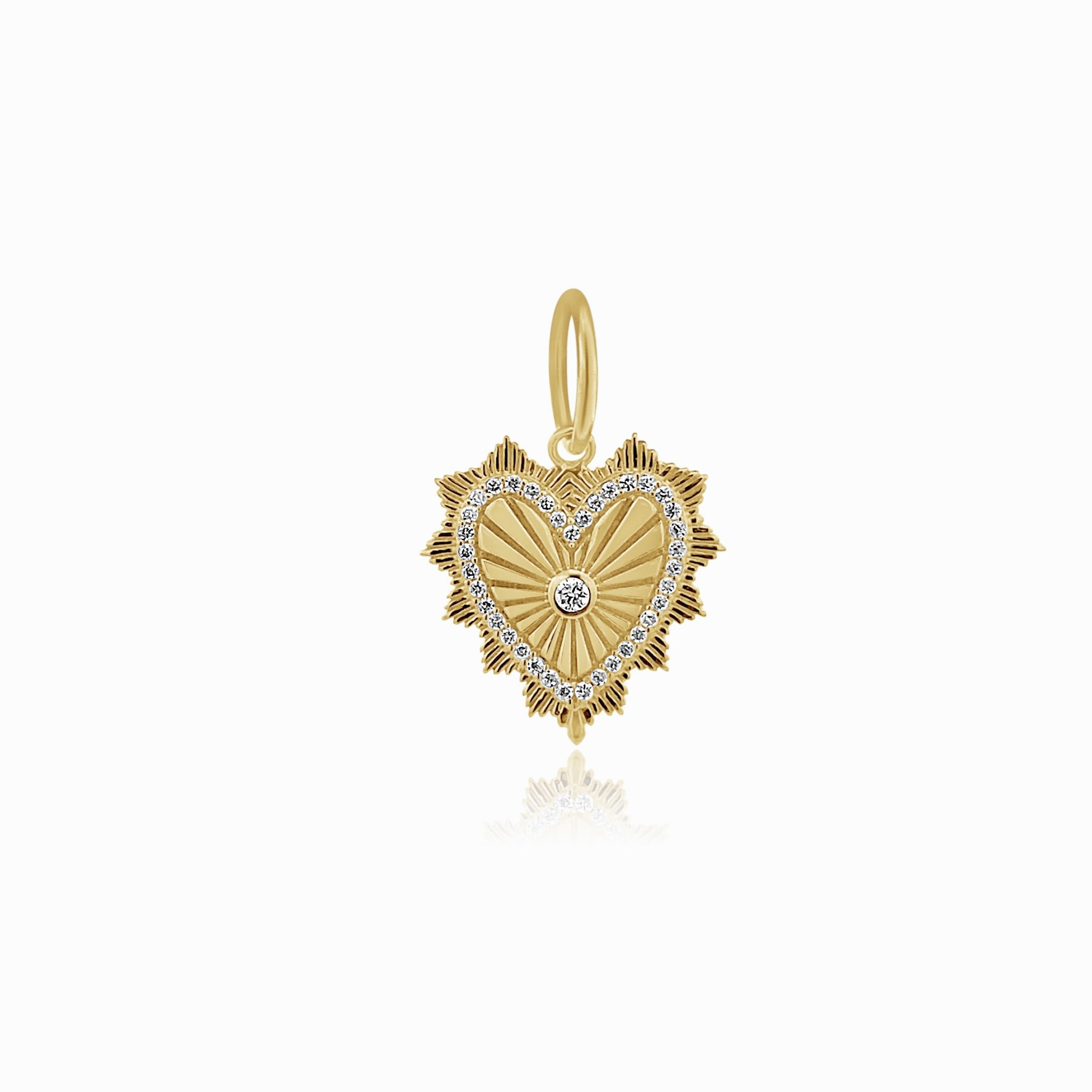 Small Fluted Heart With Diamond Charm