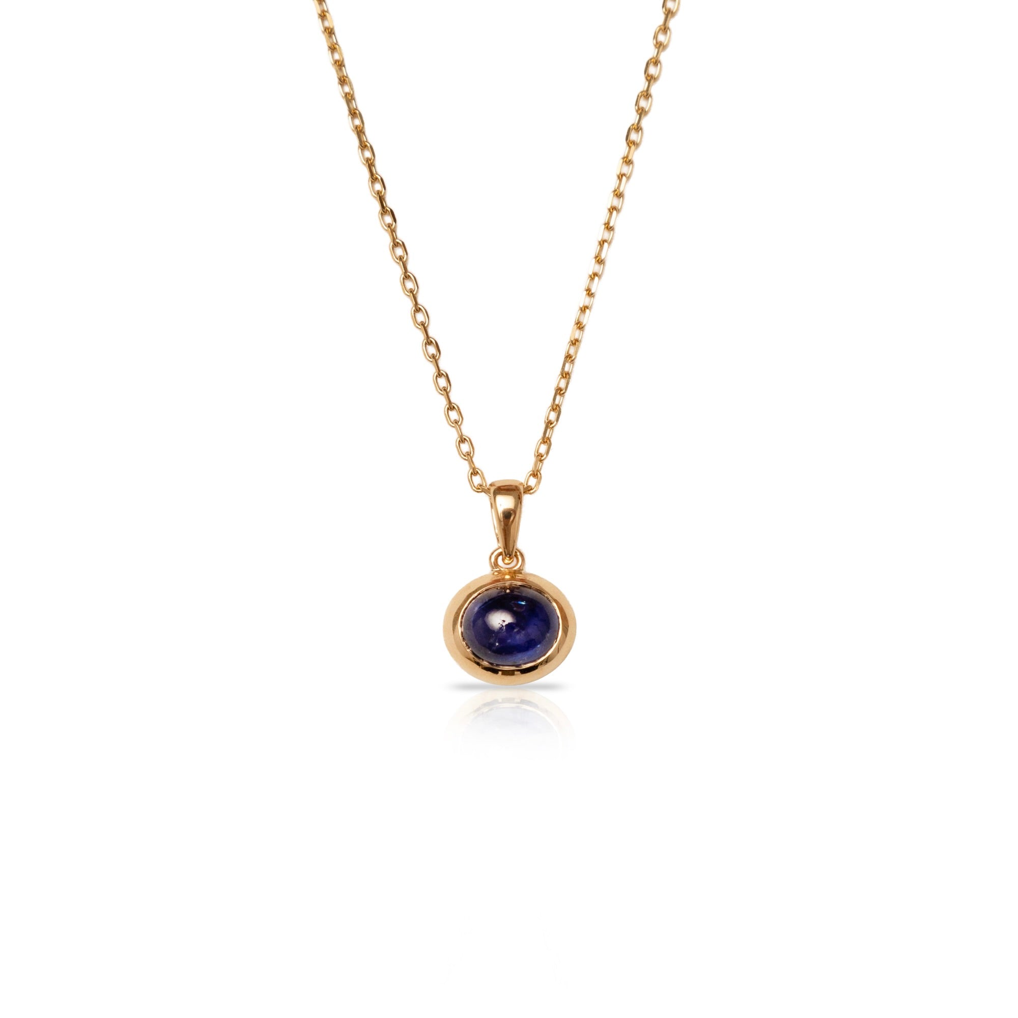 Blue Sapphire Cab Bezel Necklace