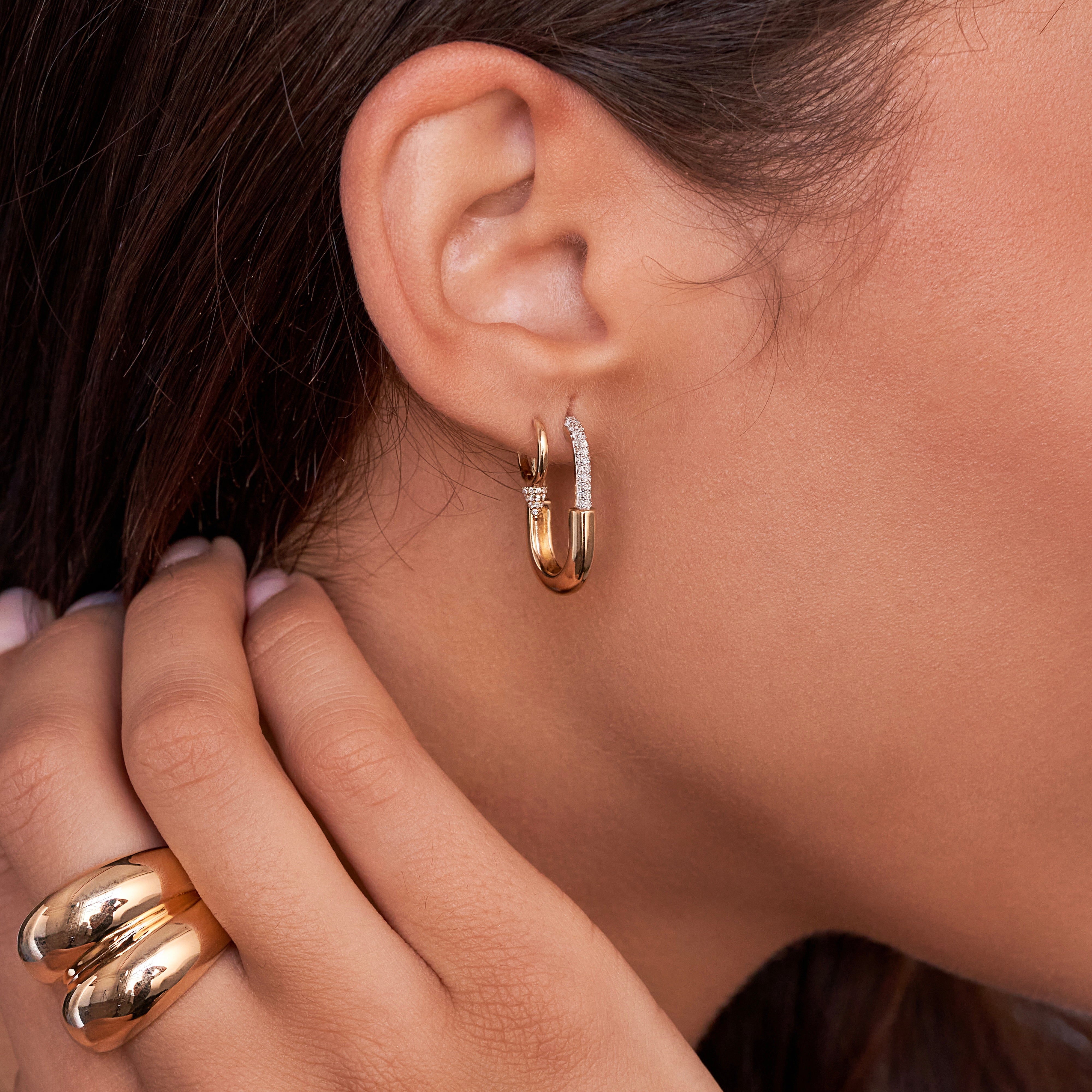 Gold And Pavé Diamond Link Earrings