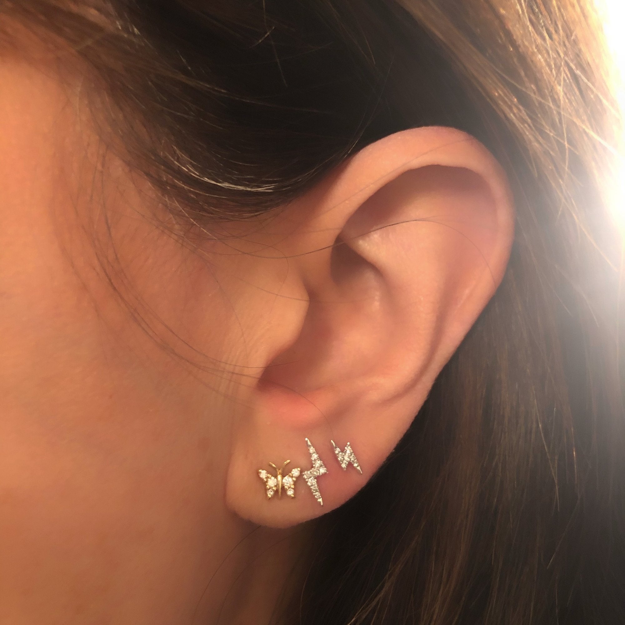 Mini Diamond Lightning Bolt Earring