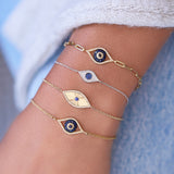 Fluted Elongated Diamond And Sapphire Evil Eye Bracelet