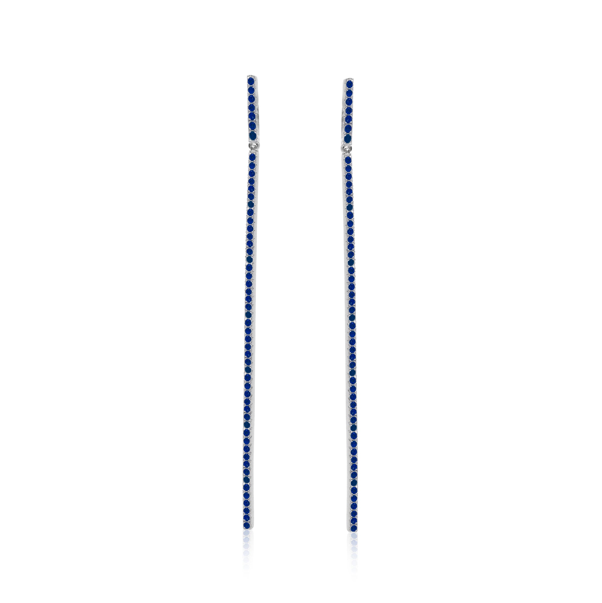 18K Gold And Blue Sapphire Long Stick Earrings