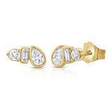 Baguette, Pear And Round Diamond Stud Earrings