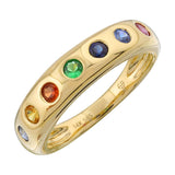 Gold Sapphire Rainbow Inlay Ring