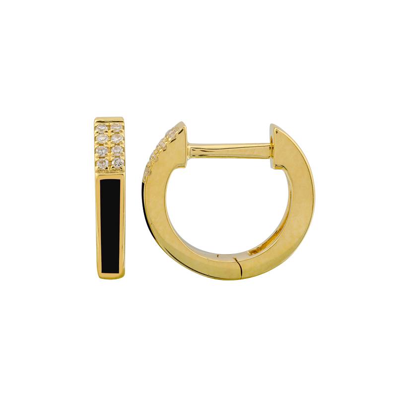 Gold Half Enamel & Half Diamond Huggie Earrings