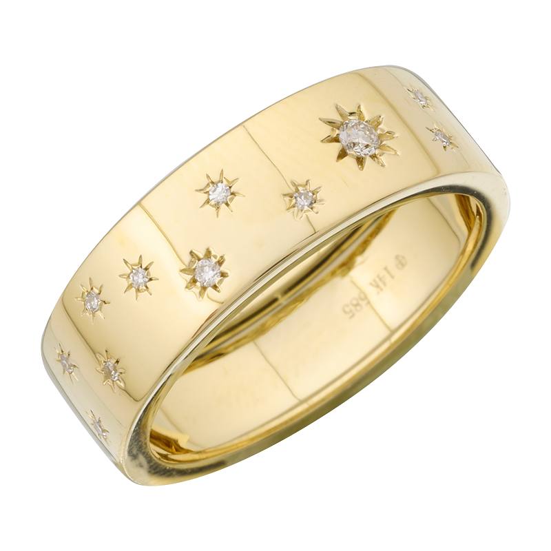 Gold Cigar Diamond Starburst Ring
