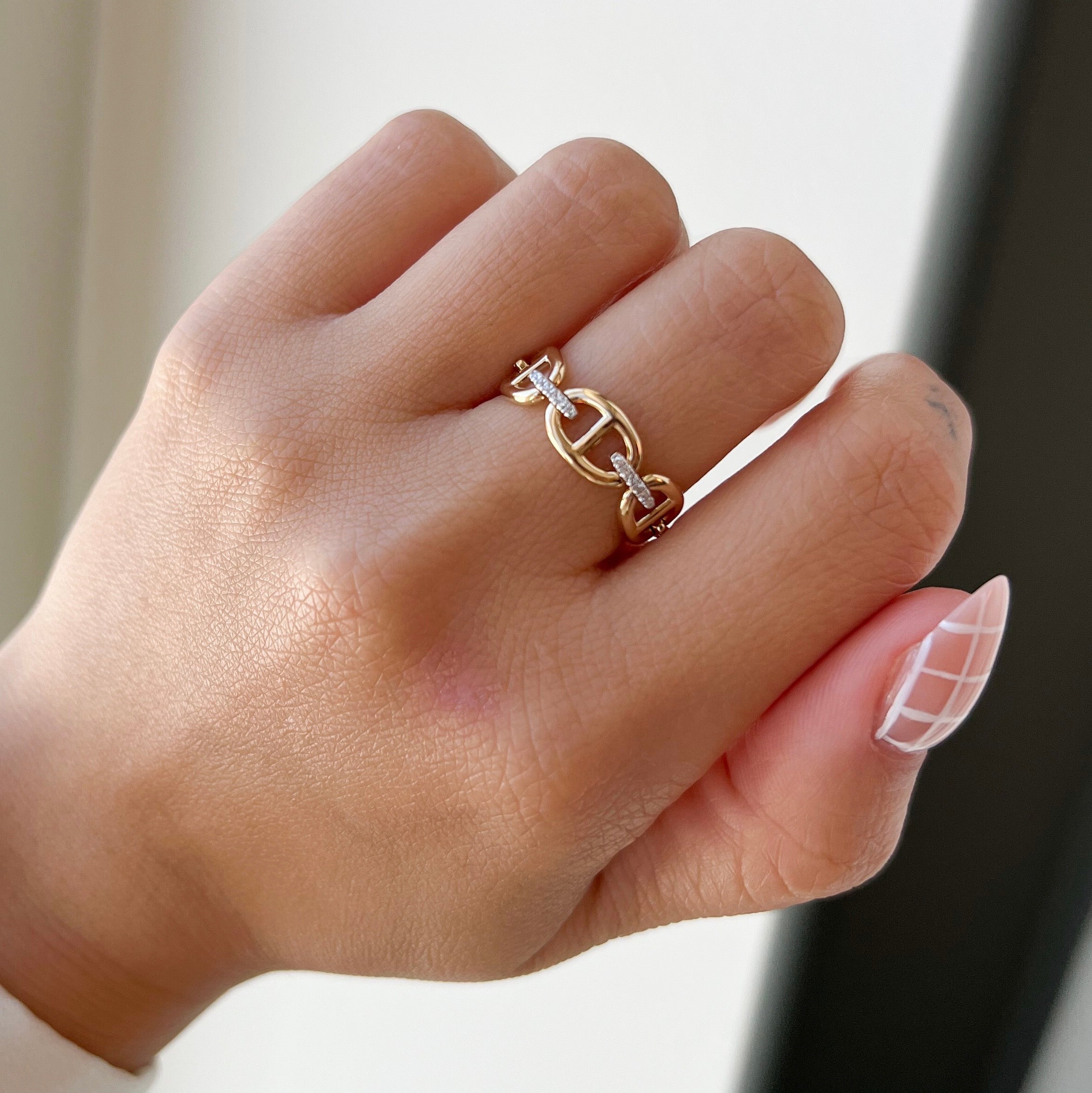 Diamond And Gold Moveable Link Ring