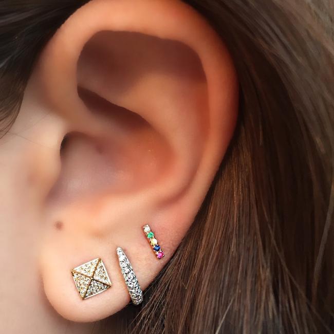 Diamond Pyramid Stud Earring