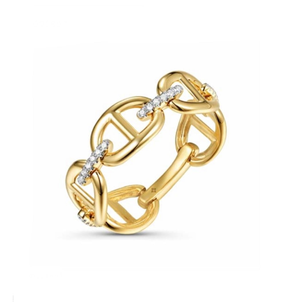 Diamond And Gold Moveable Link Ring