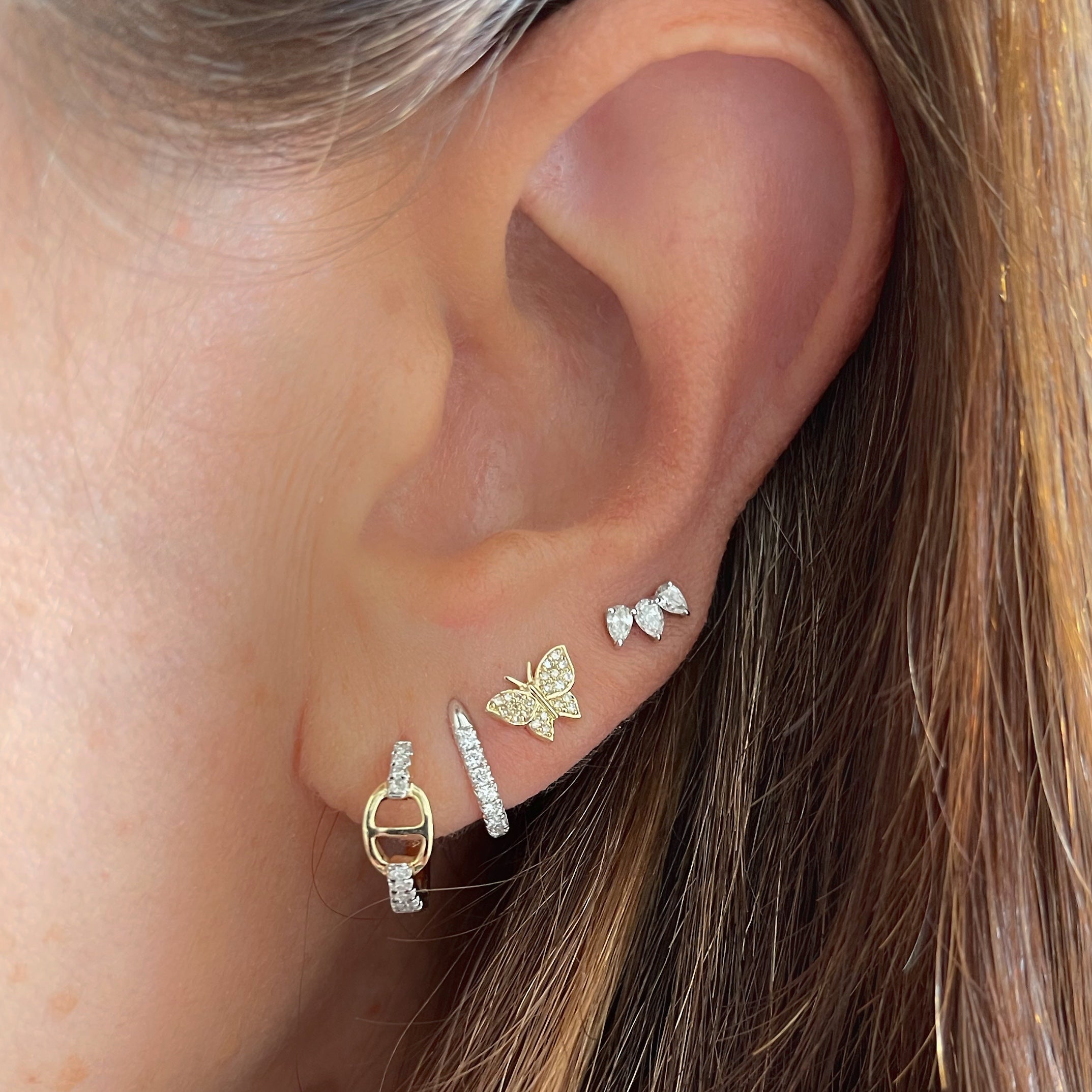 Diamond J Huggie Earrings
