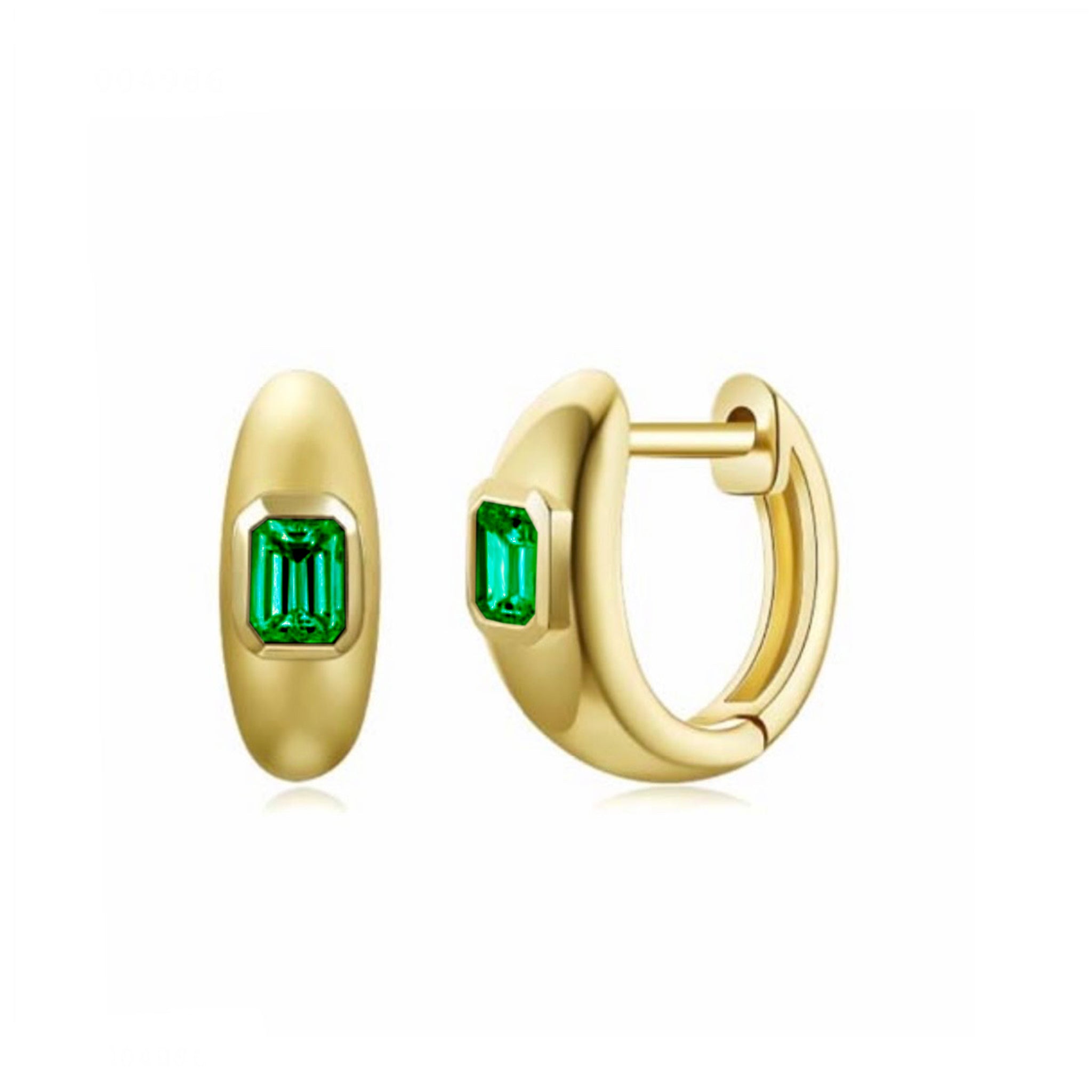 Gold And Emerald Huggie Earring