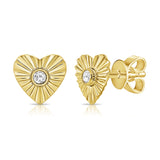 Gold Heart With Center Diamond Earrings