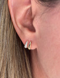 Split Diamond And Gold J Huggie Earring