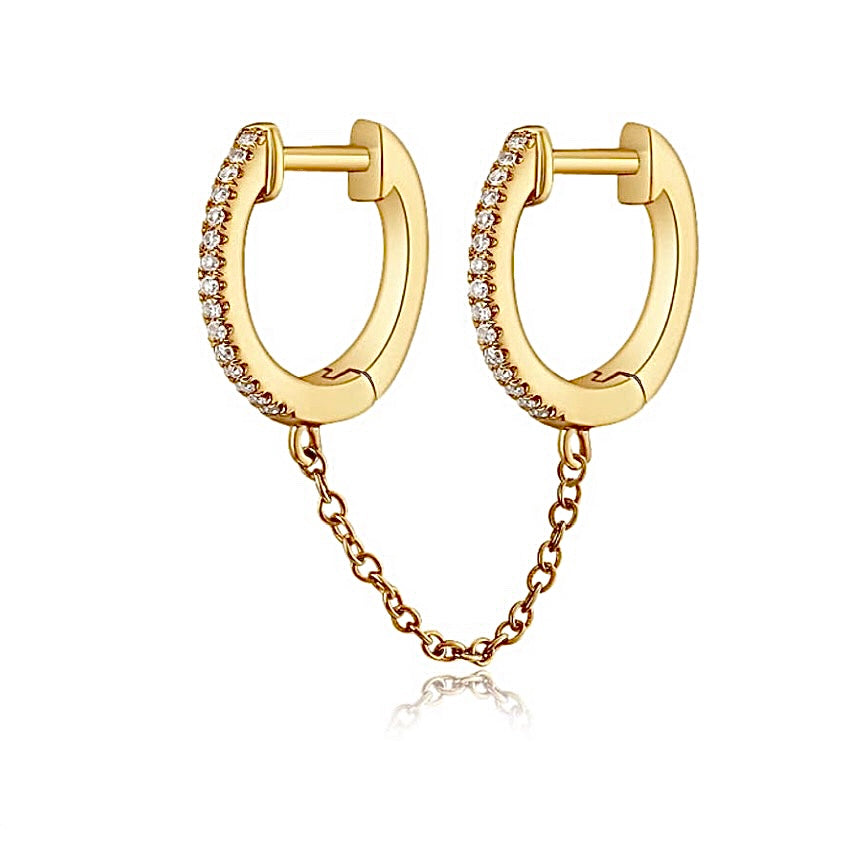 Diamond Double Mini Huggie Chain Earring — EF Collection®