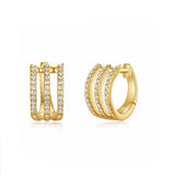 Three Row Diamond Huggie Earrings
