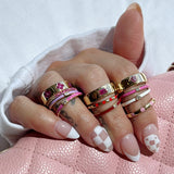 Gold Bezel Set Diamond Enamel Ring