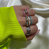 Colorful Enamel Diamond Baguette Rings