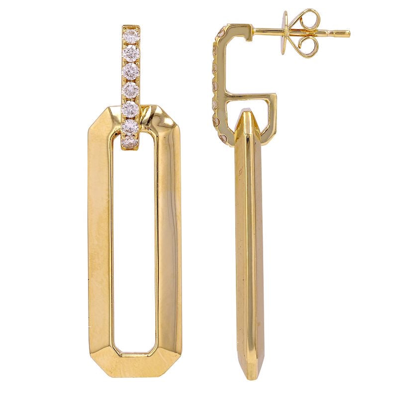 Diamond Stick And Gold Squared-Off Bubble Link Earrings