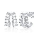 Diamond and Baguette Split J Huggie Earrings