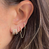 Diamond and Baguette Split J Huggie Earrings