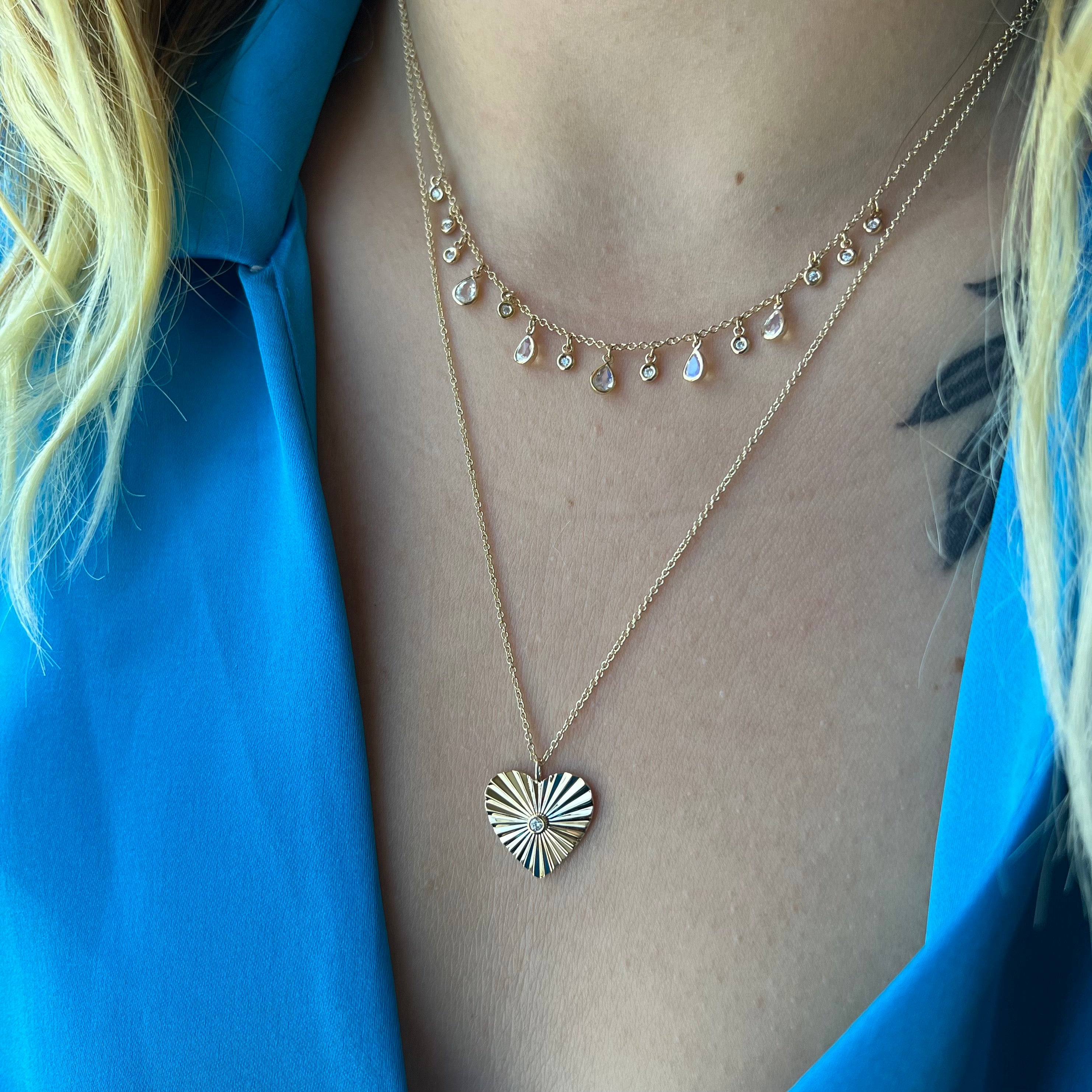 Pear Moonstone Bezel Diamond Necklace