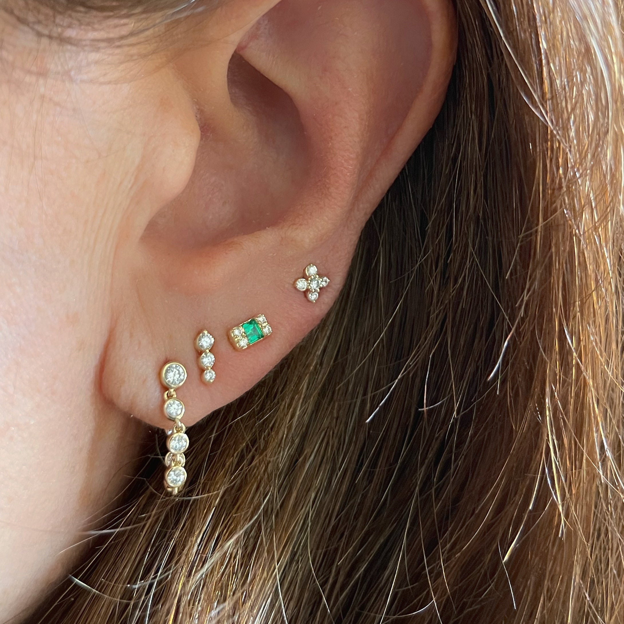 Three Bezel Diamond Stud Earrings