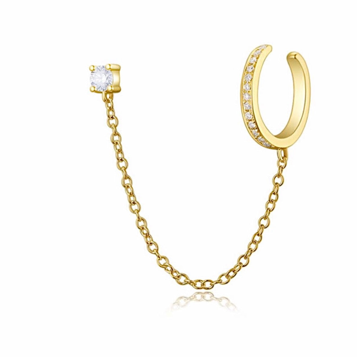 Single Diamond And Diamond Cuff Chain Earring