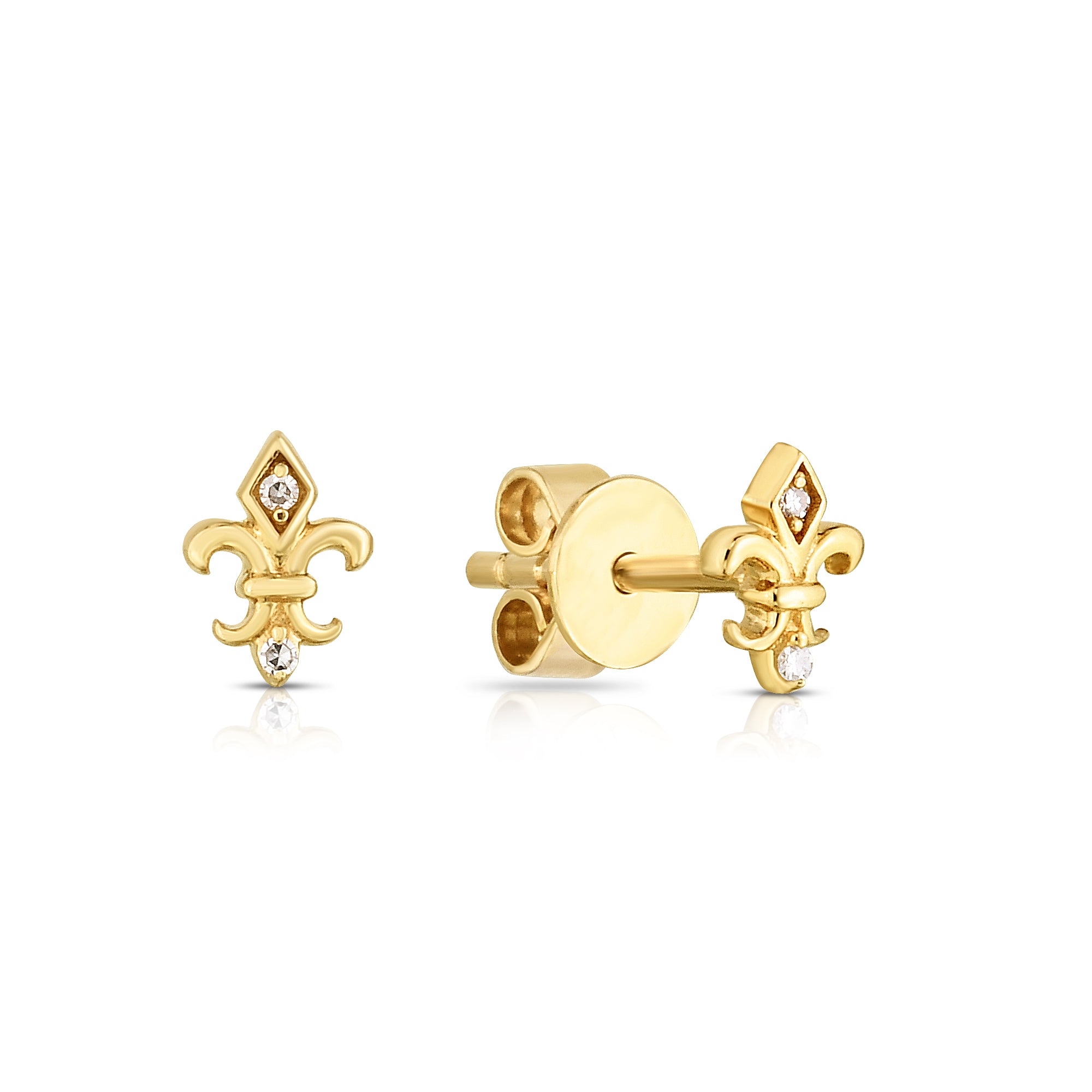 Gold And Diamond Fleur-De-Lis Stud Earrings