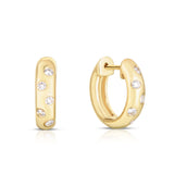 Gold And Scattered Diamond Huggie Earrings