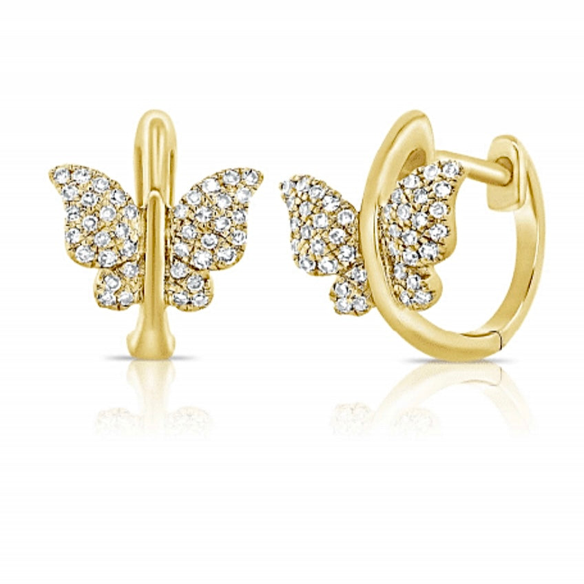 Gold And Diamond Butterfly Huggie Earrings