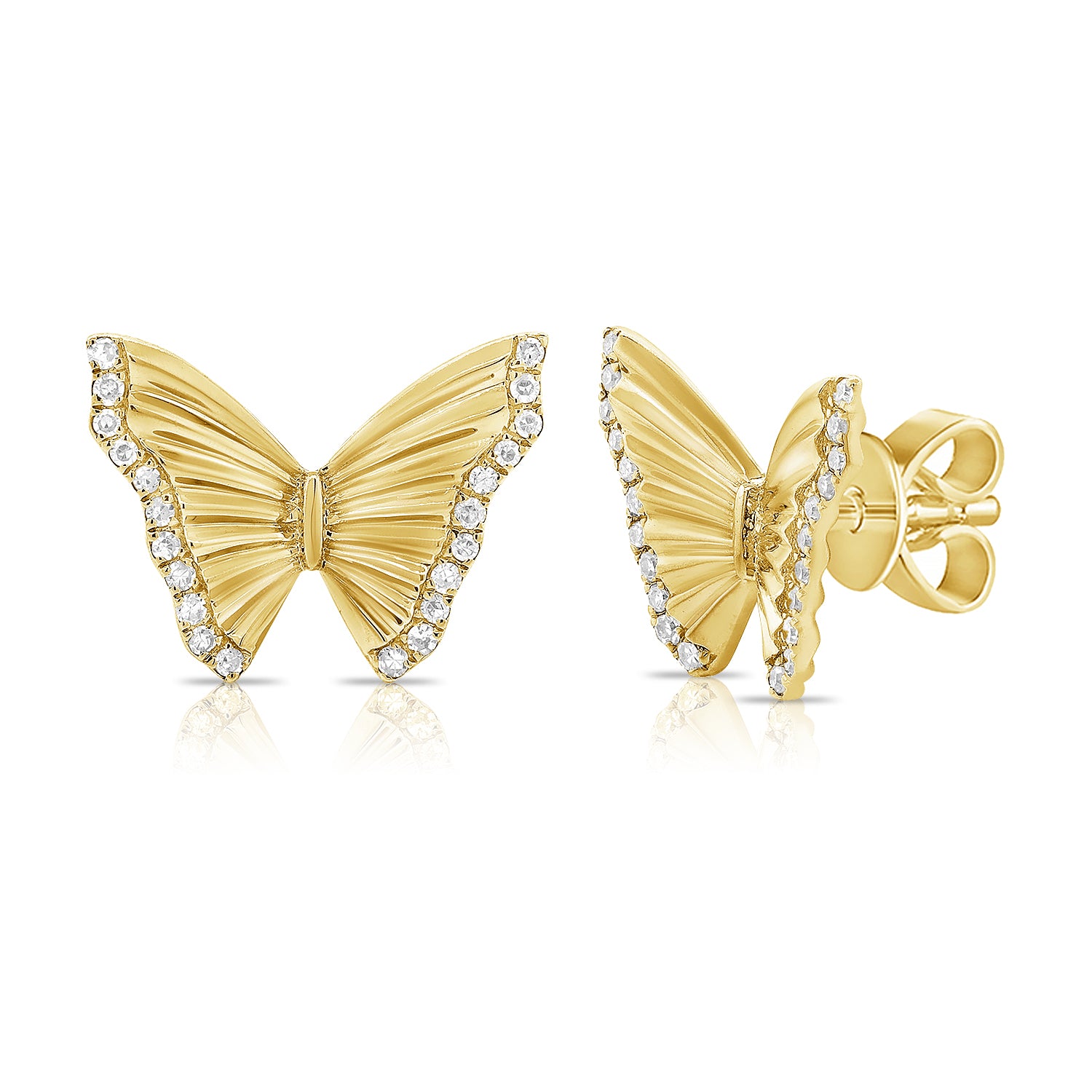 Gold Butterfly Stud Earrings With Diamond Edge