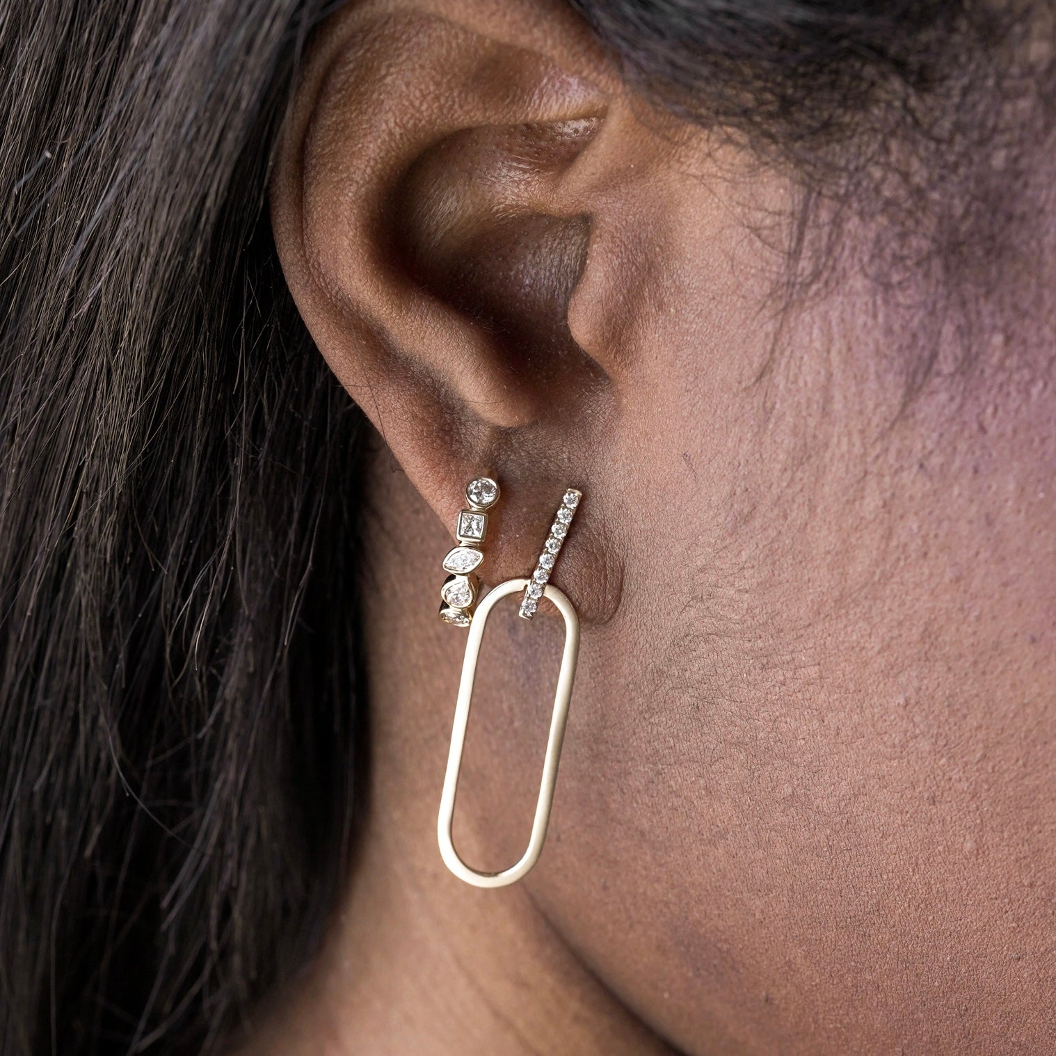 Diamond Stick With Gold Link Earrings