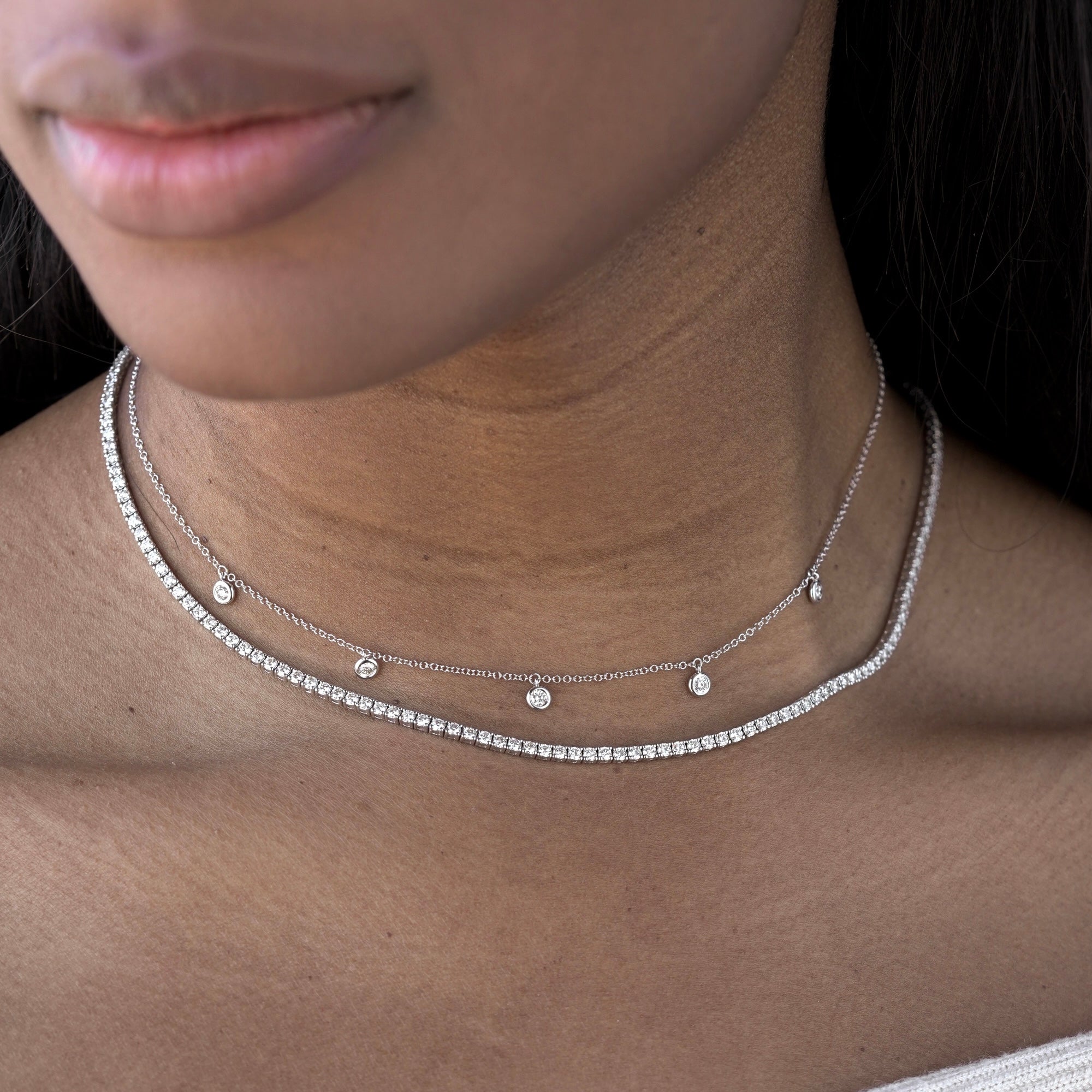 Medium Five Bezel Diamond Drop Necklace