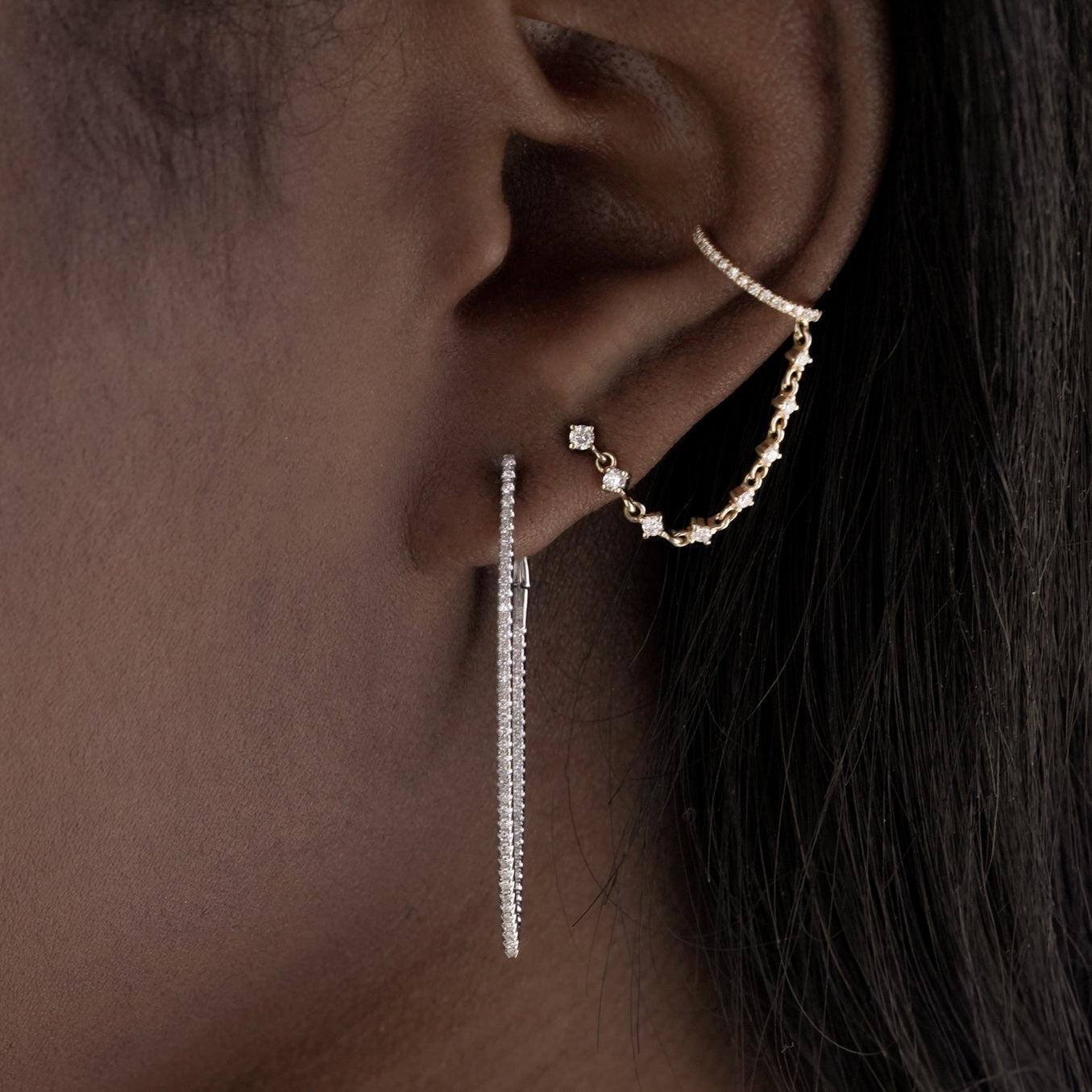 Diamond Chain With Cuff Earring