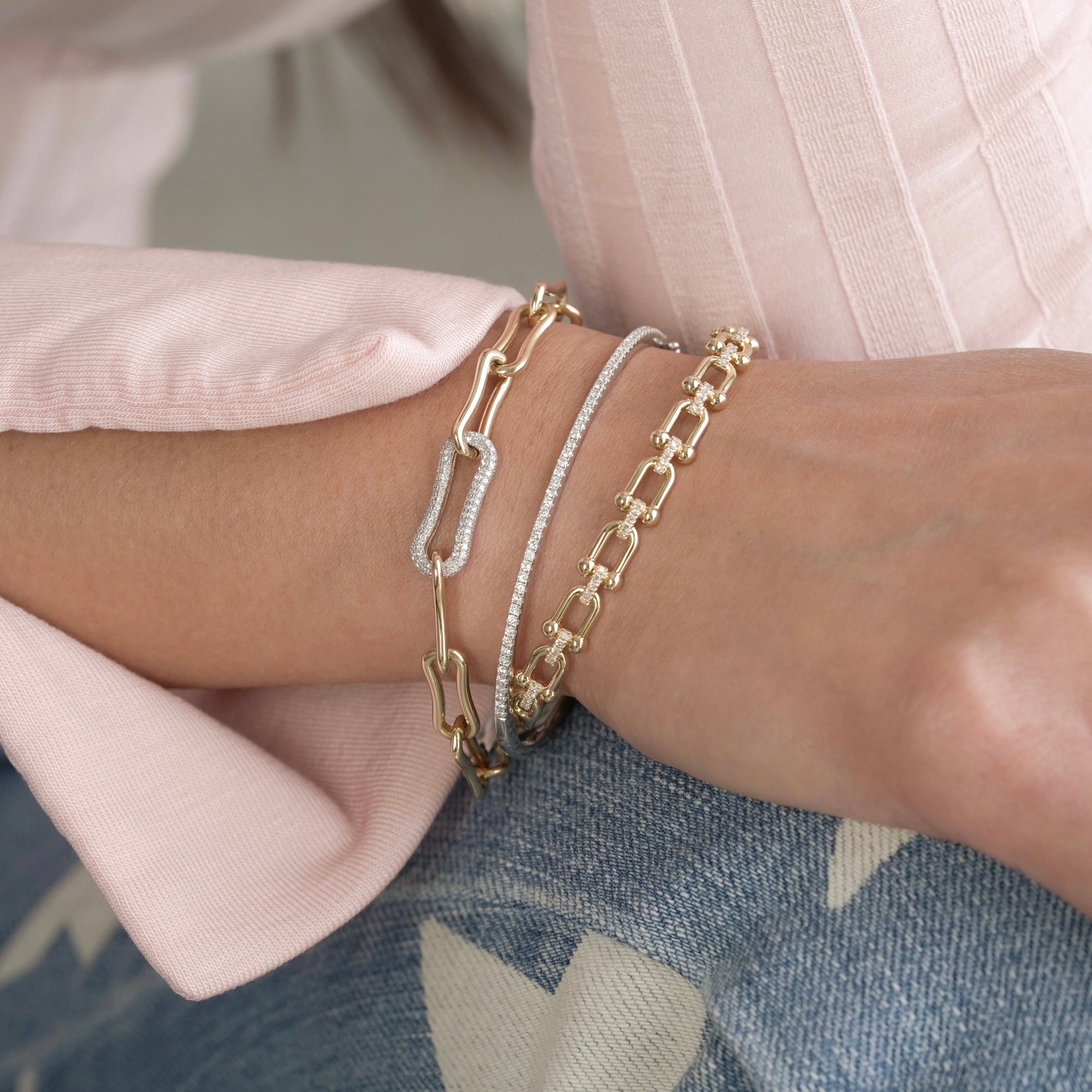 Bamboo Chain Link With One Diamond Link Bracelet