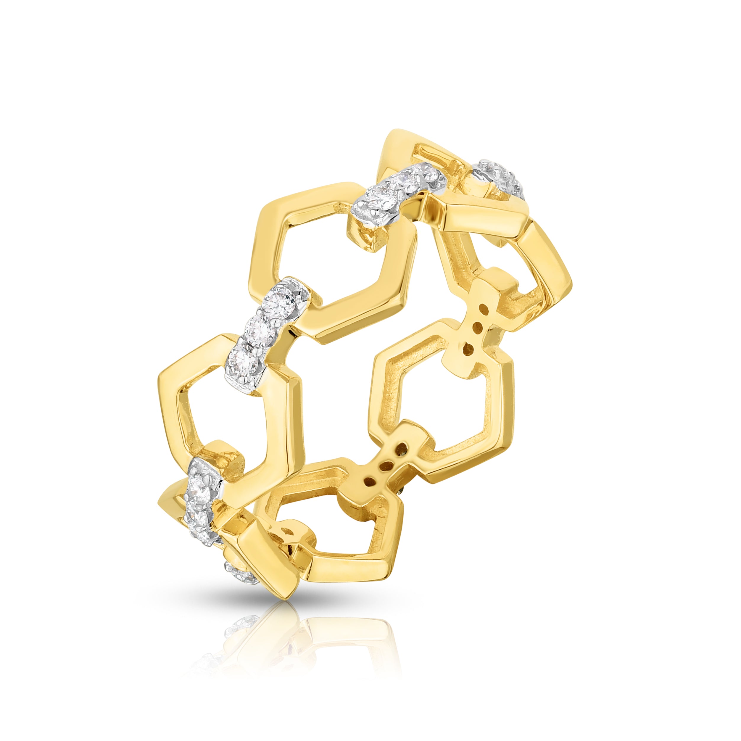 Hexagon Ring With Diamond Links
