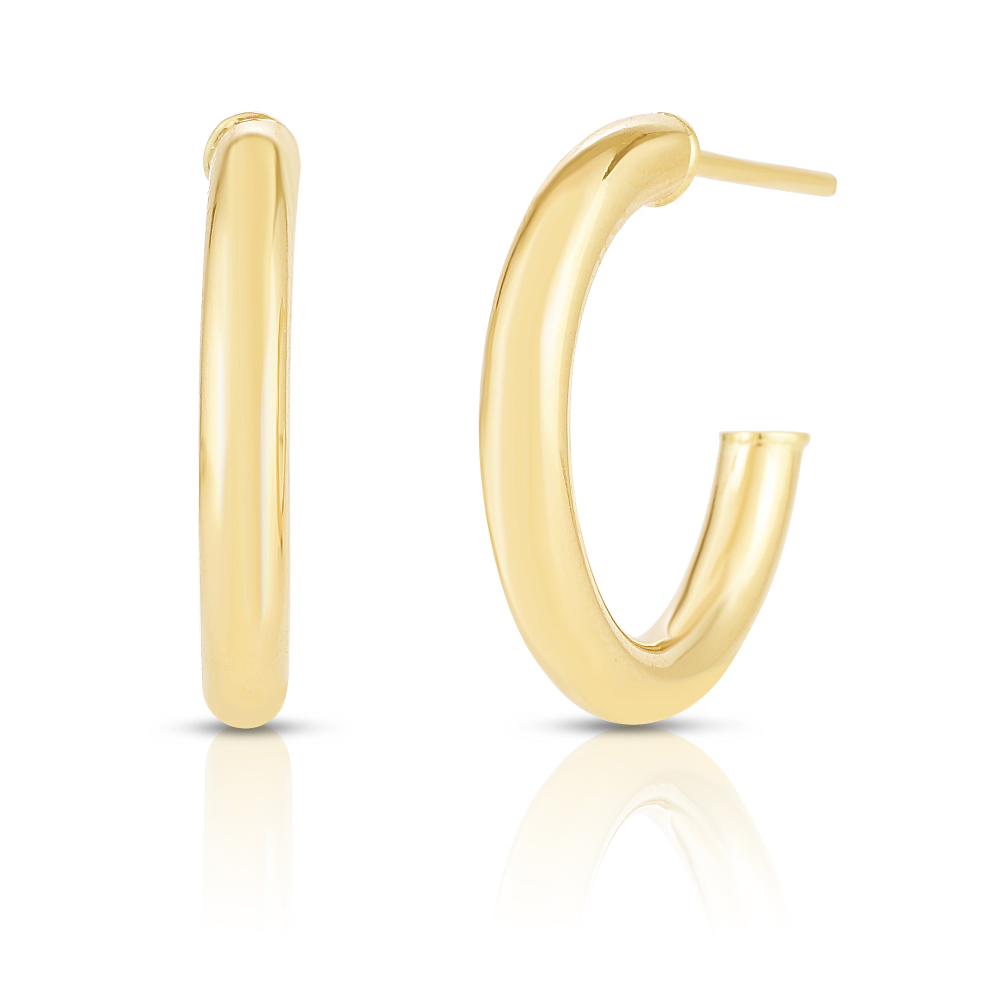 14K Gold Hollow Hoop Earrings With Post