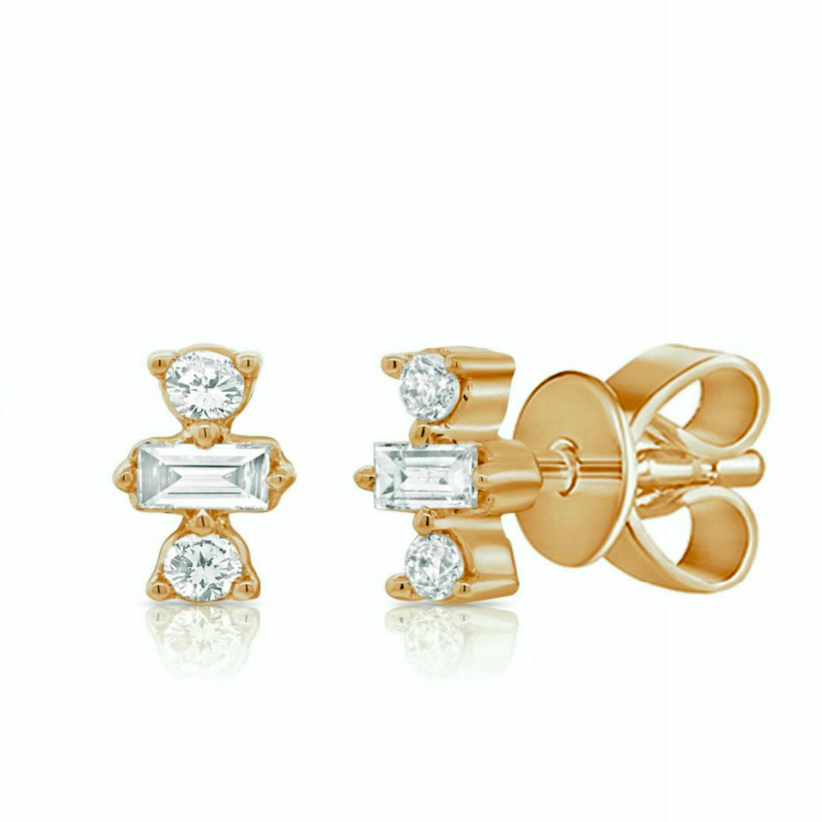 Diamond Baguette And Round Earring