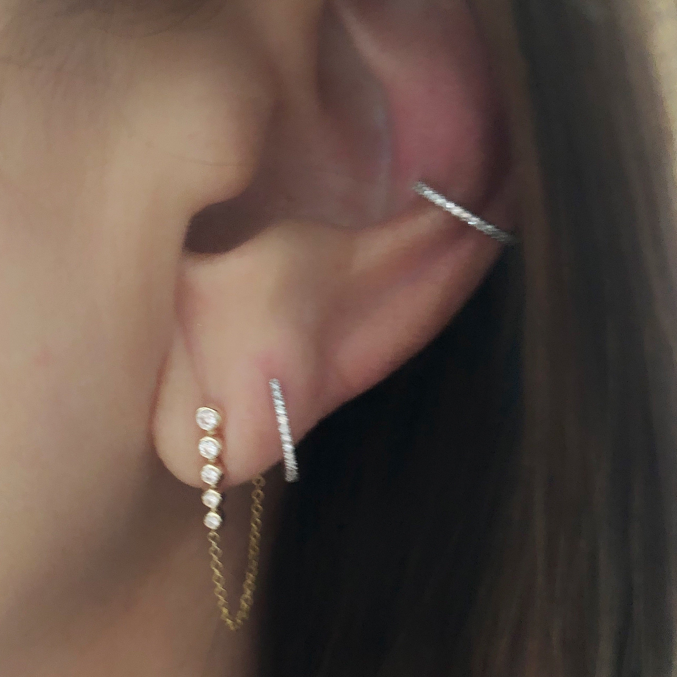 Diamond Five Bezel Chain Earring