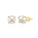 Diamond X Pearl Earring