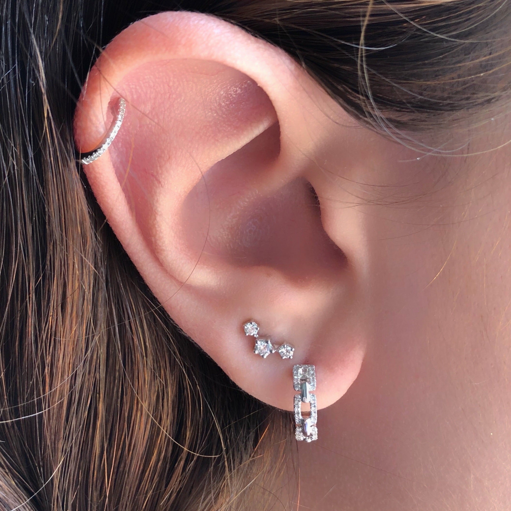 Diamond Chain Link Huggie Earring